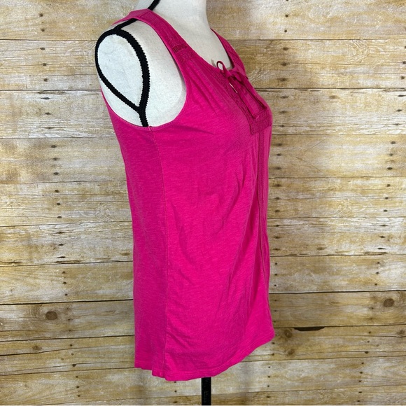 Sonoma Hot Pink Tie Neck Sleeveless Tank Top Size Small Crochet Lace Trim - Picture 6 of 7
